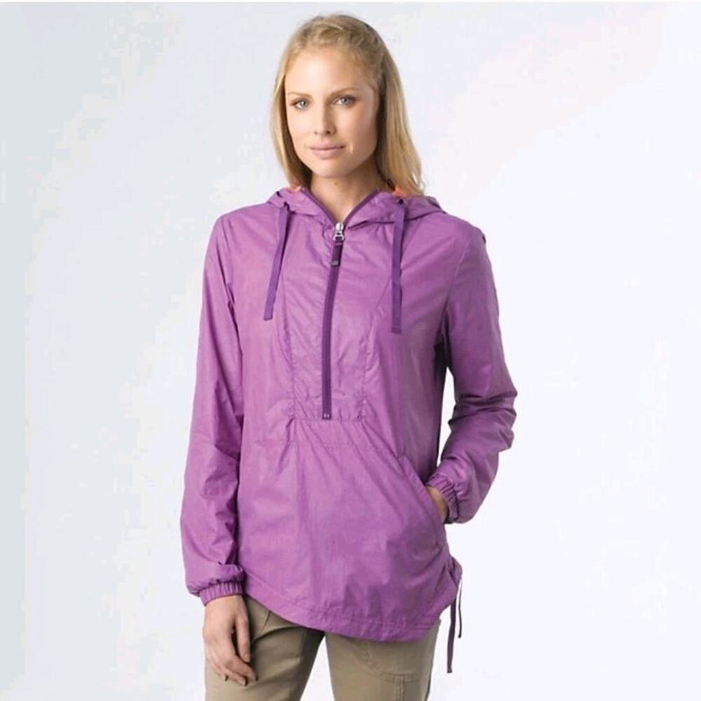 Prana Purple Anorak Windbreaker Half Zip Outdoor Drawstring Jacket Size XS